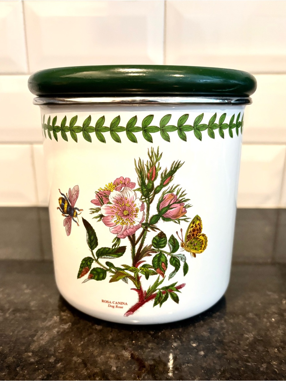 Portmeirion Vintage Botanical Floral Canister with Green Lid